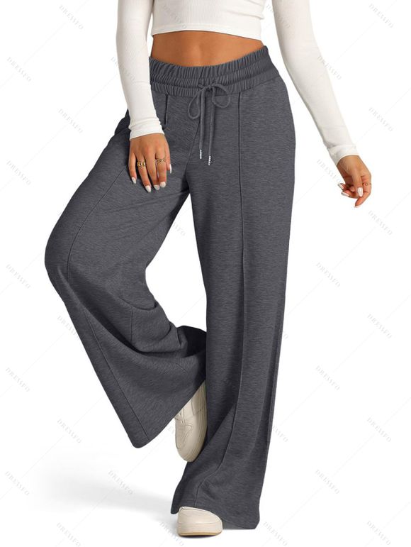 Pantalon long uni à jambes larges et cordons de serrage - Gris Foncé XXL | US 12