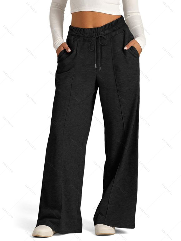 Pantalon long uni à jambes larges et cordons de serrage - Noir XXL | US 12