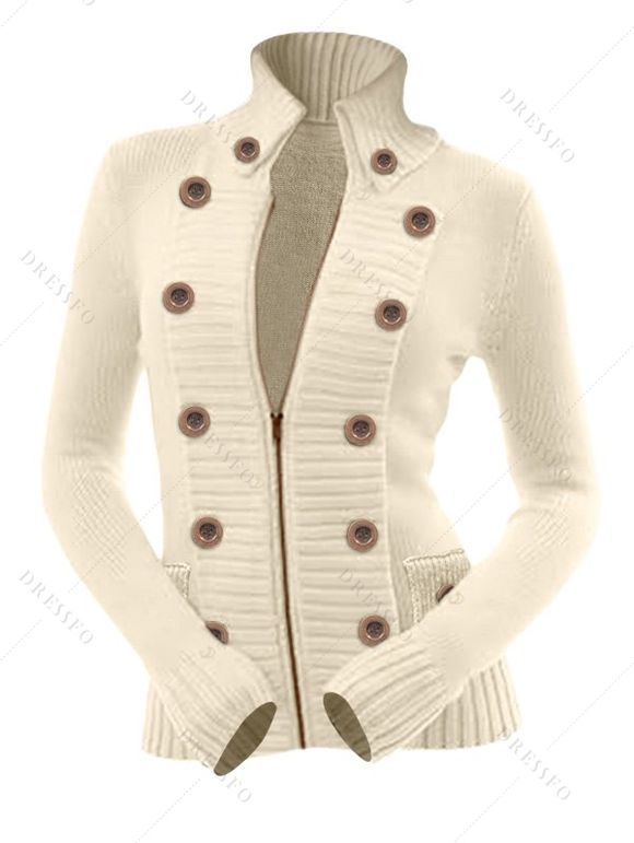 Women Outfit Zip Up Mock Button Stand-up Collar Sweater and Leggings Set - Abricot S | US 4