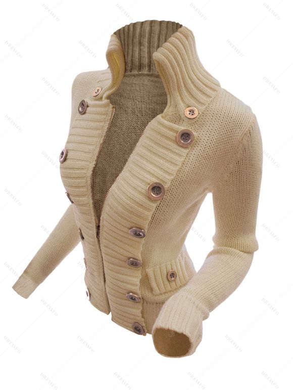 Women Outfit Zip Up Mock Button Stand-up Collar Sweater and Leggings Set - café lumière S | US 4