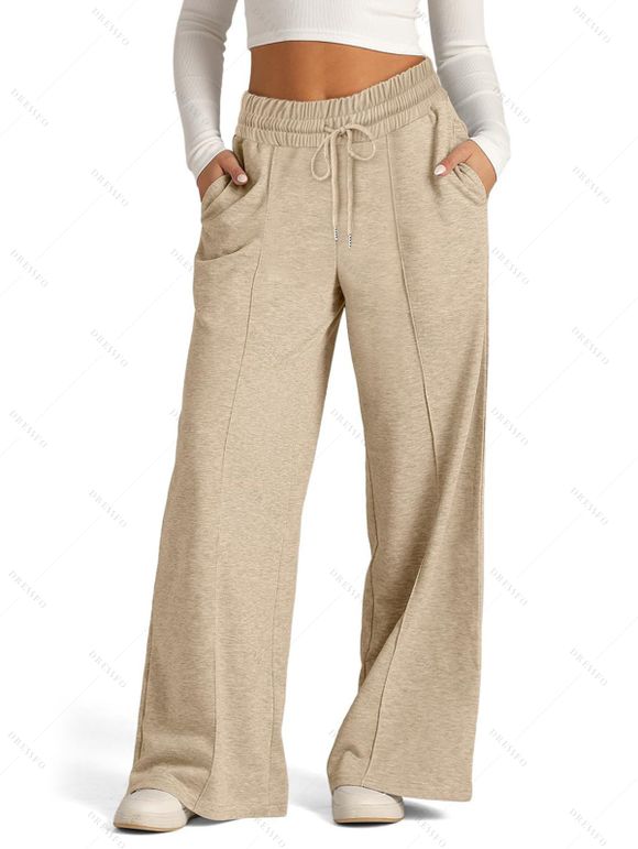 Pantalon long uni à jambes larges et cordons de serrage - café lumière M | US 6