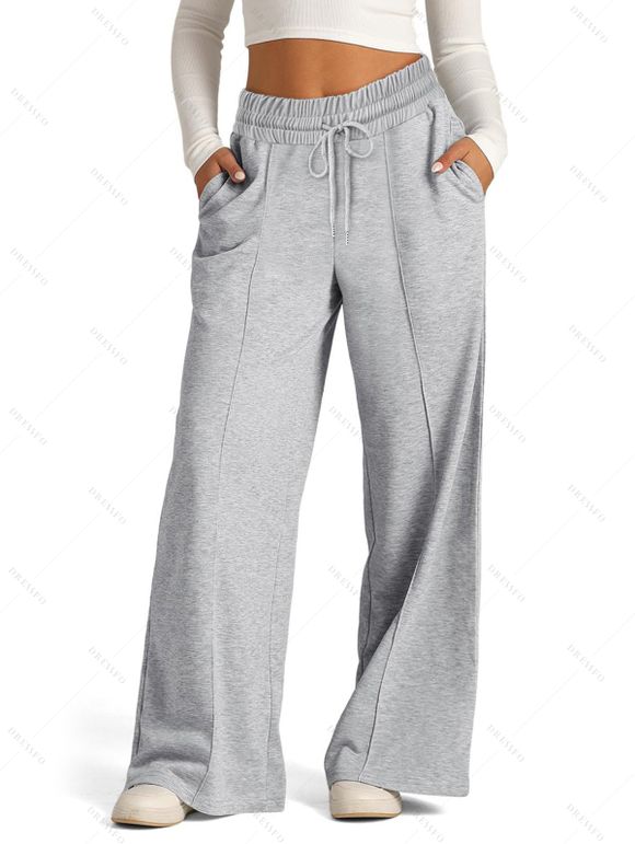 Pantalon long uni à jambes larges et cordons de serrage - Gris Clair S | US 4