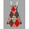 Robe de Noël vintage à carreaux géométriques, imprimé en fausse fourrure, lacets, coupe asymétrique - multicolor XXL | US 14