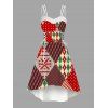 Robe de Noël vintage à carreaux géométriques, imprimé en fausse fourrure, lacets, coupe asymétrique - multicolor XXL | US 14