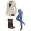 Women Outfit Colorblock Plaid Print Cable Knit Top Jeans and Boots Set - Abricot S | US 4