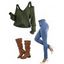 Women Outfit Solid Color Knitted Cold Shoulder Sweater Jeans and Boots Set - Vert Armée S | US 4
