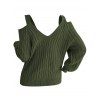 Women Outfit Solid Color Knitted Cold Shoulder Sweater Jeans and Boots Set - Vert Armée S | US 4