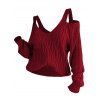 Women Outfit Cold Shoulder Knitted Sweater Button Fly Jeans and Boots Set - Rouge Vineux S | US 4