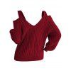Women Outfit Cold Shoulder Knitted Sweater Button Fly Jeans and Boots Set - Rouge Vineux S | US 4