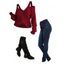 Women Outfit Cold Shoulder Knitted Sweater Button Fly Jeans and Boots Set - Rouge Vineux S | US 4
