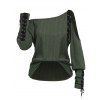 Gothic Women Outfit Textured Lace Up Cut Out Top Buckle Leggings and Boots Set - Vert Armée S | US 4