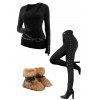 Winter Women Outfit Cut Out Top Grommet Leggings Faux Fur Boots Set - Noir S | US 4