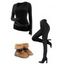 Winter Women Outfit Cut Out Top Grommet Leggings Faux Fur Boots Set - Noir S | US 4