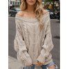 Women Outfit Cable Knit Off the Pullover Shoulder Sweater Jeans and Boots Set - Abricot S | US 4
