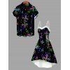 Christmas Couple Outfit Colored Snowflake Print Faux Fur Dress and Shirt Set - Noir S | US 4