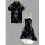 Christmas Couple Outfit Colored Snowflake Print Faux Fur Dress and Shirt Set - Noir S | US 4