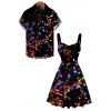 Christmas Couple Outfit Colored Light Print Dress and Shirt Set - Noir S | US 4