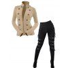 Women Outfit Zip Up Mock Button Stand-up Collar Sweater and Leggings Set - café lumière S | US 4