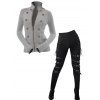 Women Outfit Zip Up Mock Button Stand-up Collar Sweater and Leggings Set - Gris Clair S | US 4