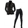 Women Outfit Zip Up Mock Button Stand-up Collar Sweater and Leggings Set - Noir S | US 4