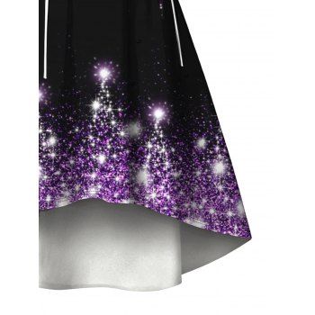 Holiday Dress Christmas Tree Snowflake Print Faux Fur Lace Up High Low Dress