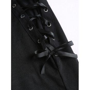 Gothic Women Outfit Lace Up Grommet Skew Neck Top and Pants Set