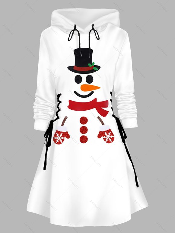 Christmas Couple Outfit Snowman Print Hooded Dress and Men's Hoodie Set - Blanc S | US 4