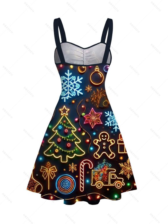 Robe de Noël courte à imprimé sapin et flocons de neige, style froncée - Noir XXXXXL | US 20