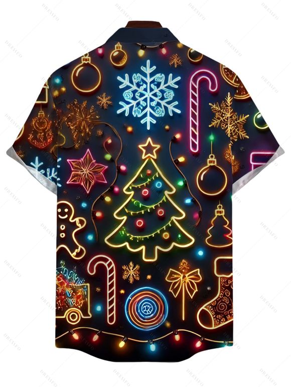 Chemise de Noël pour homme avec imprimé sapin et flocons de neige, à boutons - Noir 5XL