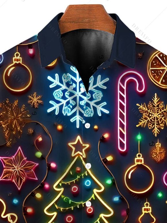 Chemise de Noël pour homme avec imprimé sapin et flocons de neige, à boutons - Noir 5XL