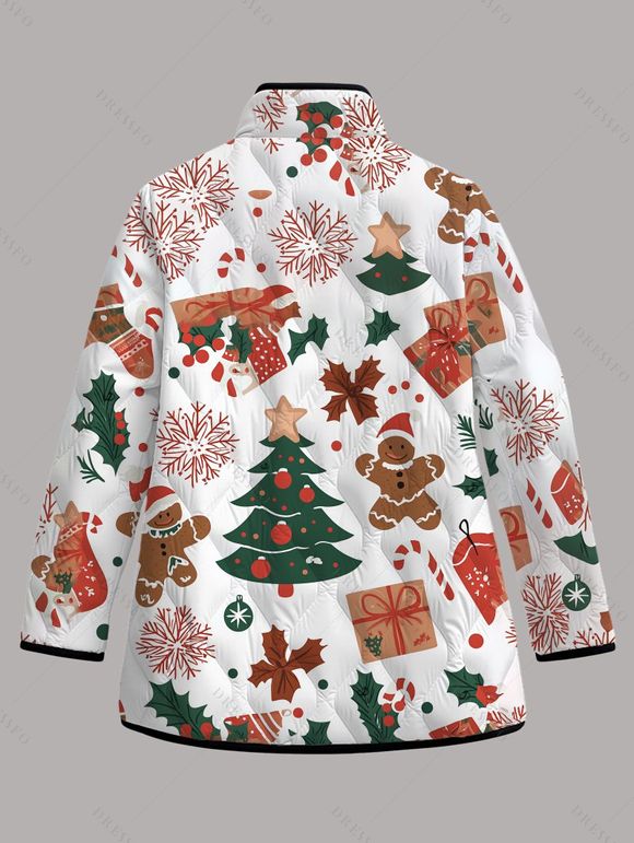 Manteau rembourré en coton avec poche imprimée bonhomme en pain d'épice et sapin de Noël - Blanc XXXXXL | US 20