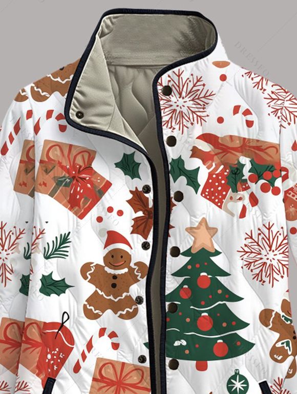 Manteau rembourré en coton avec poche imprimée bonhomme en pain d'épice et sapin de Noël - Blanc XXXXXL | US 20