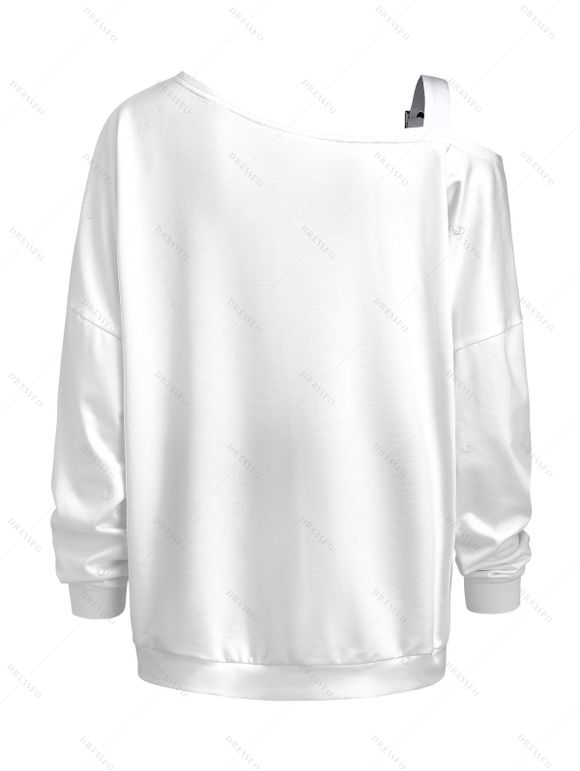 Haut de Noël imprimé 3D avec motif canne à sucre et boucle à col asymétrique - Blanc XXXXXL | US 20