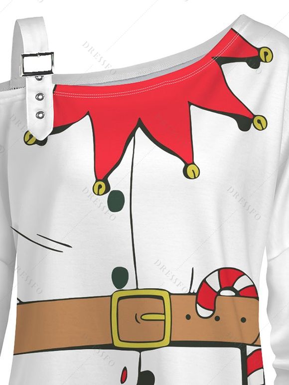 Haut de Noël imprimé 3D avec motif canne à sucre et boucle à col asymétrique - Blanc XXXXXL | US 20