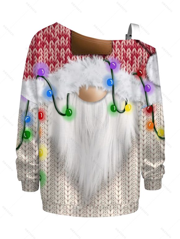 Haut de Noël imprimé 3D Père Noël, bretelles à boucle, col asymétrique - Blanc XXXXXL | US 20