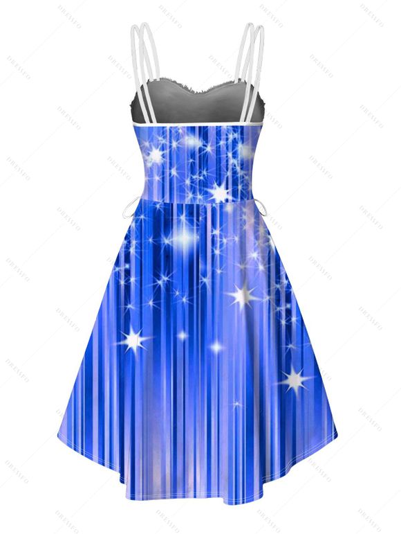 Robe de Noël imprimée flocons de neige à lacets et fausse fourrure asymétrique - Bleu Ciel XXL | US 14