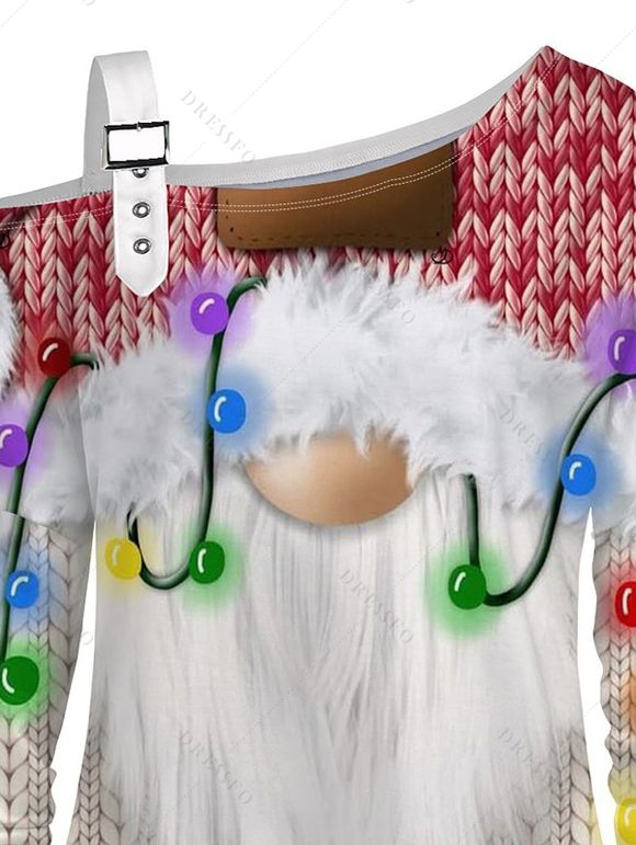 Haut de Noël imprimé 3D Père Noël, bretelles à boucle, col asymétrique - Blanc XXXXXL | US 20