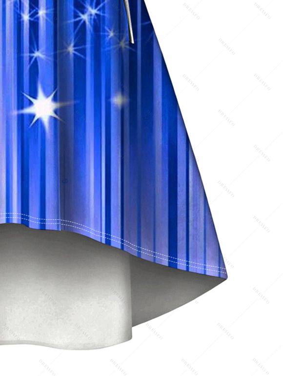 Robe de Noël imprimée flocons de neige à lacets et fausse fourrure asymétrique - Bleu Ciel XXL | US 14