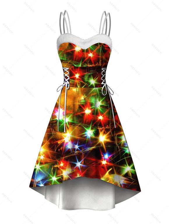 Robe de vacances brillante à étoiles en fausse fourrure lacée et asymétrique - multicolor A XXL | US 14