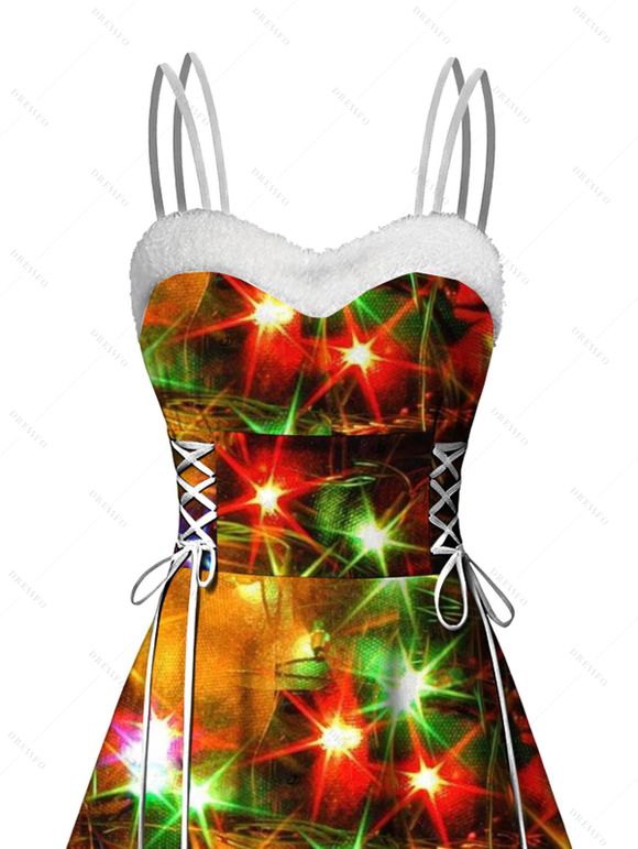 Robe de vacances brillante à étoiles en fausse fourrure lacée et asymétrique - multicolor A XXL | US 14