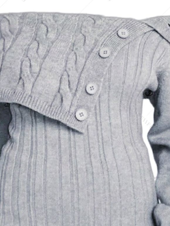 Pull à épaules dénudées, couleur unie, maille torsadée, faux boutons - Gris Clair S | US 4