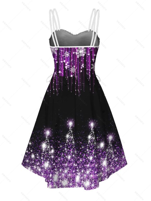 Robe de Noël imprimée sapin de Noël et flocons de neige, en fausse fourrure, à lacets et coupe asymétrique. - Noir XXL | US 14