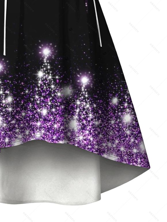 Robe de Noël imprimée sapin de Noël et flocons de neige, en fausse fourrure, à lacets et coupe asymétrique. - Noir XXL | US 14