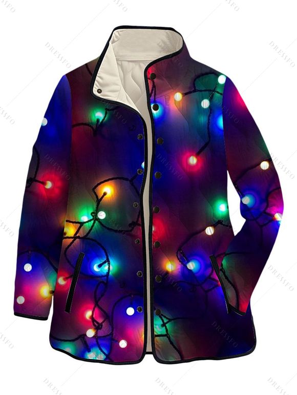 Manteau de Noël rembourré en coton avec imprimé chaînes éclair et poches - Noir XXXXXL | US 20