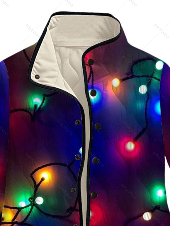 Manteau de Noël rembourré en coton avec imprimé chaînes éclair et poches - Noir XXXXXL | US 20