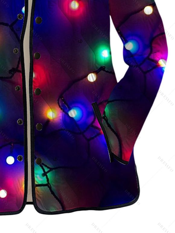 Manteau de Noël rembourré en coton avec imprimé chaînes éclair et poches - Noir XXXXXL | US 20