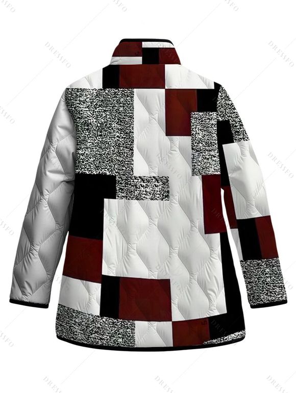 Manteau matelassé en coton colorblock, imprimé patchwork, manteau à poches - multicolor A XXXXXL | US 20