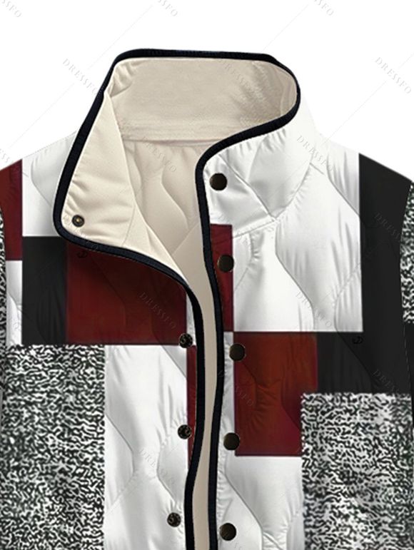 Manteau matelassé en coton colorblock, imprimé patchwork, manteau à poches - multicolor A XXXXXL | US 20