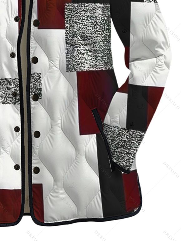 Manteau matelassé en coton colorblock, imprimé patchwork, manteau à poches - multicolor A XXXXXL | US 20