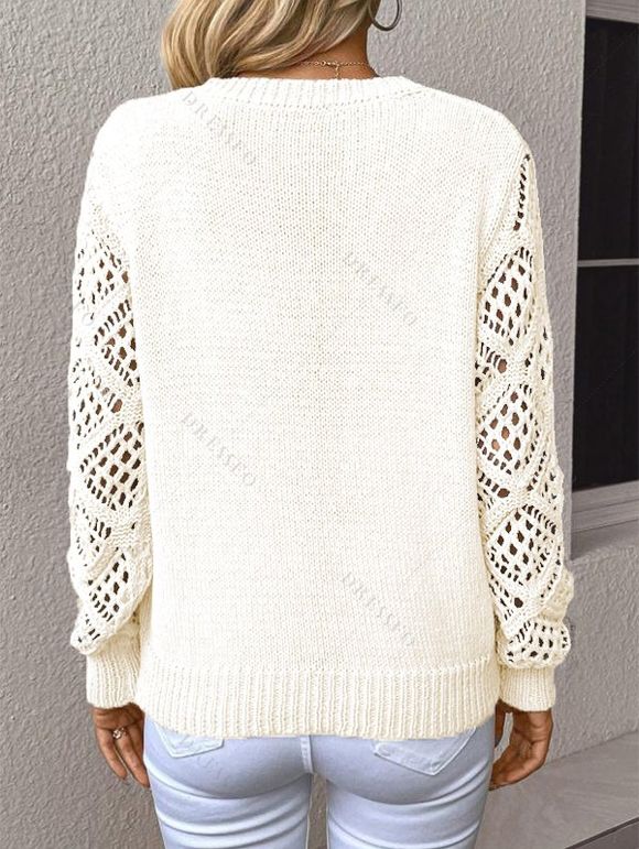 Pull gothique à imprimé chat noir et miroir, manches ajourées et col en V - Beige XL | US 12